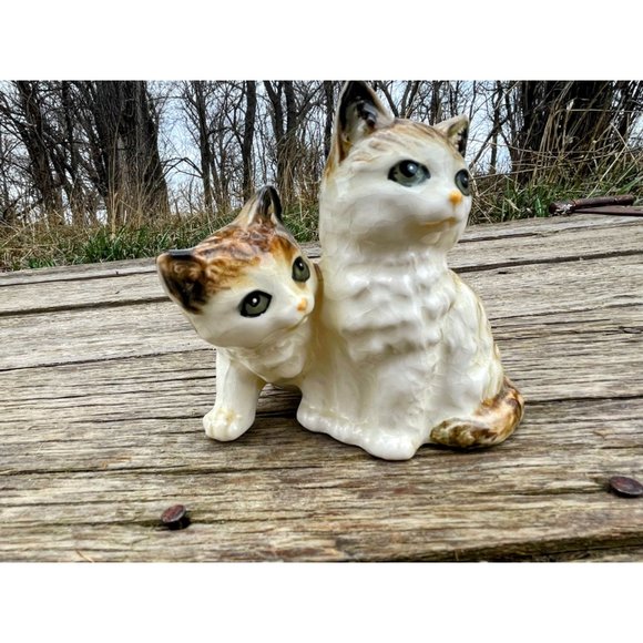 Vintage ceramic Orange Tabby Cat Mom Kitten Figurine - Picture 2 of 8